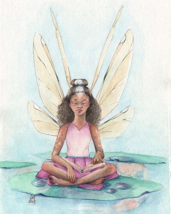 Fairy Art Print Fantasy Art Reading Books Lotus - Etsy