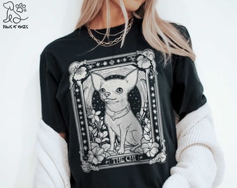 Chihuahua Tarot Card Graphic T-Shirt, Chihuahua Lover Racerback Tank, Chihuahua Mom Longsleeve Tee, Dog Dad Sweatshirt, Dog Owner Gift