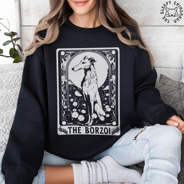 Borzoi Lover Tarot Card Sweatshirt, Borzoi Dog Mom Longsleeve Tee, Borzoi Owner Gift, Borzoi Breed Rescue, Cute Art Nouveau Borzoi T-Shirt