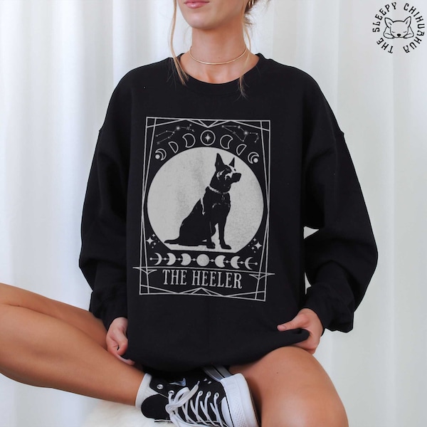 Heeler Tarot Card Sweatshirt, Cute Heeler Mom Shirt, Australian Cattle Dog Longsleeve Tee, Blue Heeler Lover Gift, Heeler Dog Dad T-Shirt