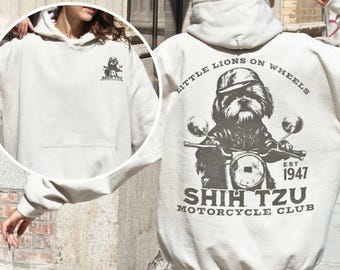 Shih Tzu Lover Hoodie, Funny Shih Tzu Vintage Motorcycle T-Shirt, Shih Tzu Owner Gift, Cute Dog Mom Longsleeve Tee, Dog Dad Sweatshirt