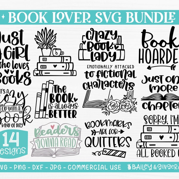 Book Lover SVG Bundle, Reading Quotes and Graphics SVG Bundle, Commercial Use SVG, Cricut Cut Files, Silhouette Cut Files