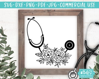 Floral Stethoscope SVG File, Nurse SVG, Doctor, Physician Assistant, Medical Commercial Use SVG, Nursing, Cricut Cut Files, Silhouette File