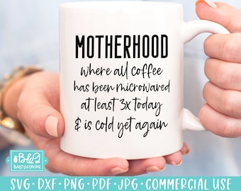 Motherhood Funny Mom Cold Coffee Mug Mom SVG Cut File for Cricut & Silhouette - Sarcastic SVG Mom Quote Saying Commercial Use