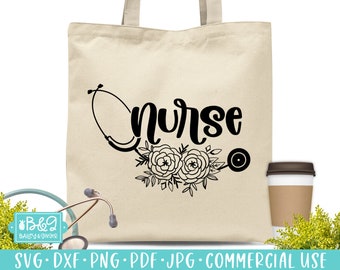 Floral Nurse SVG File, Cute Nurse With Stethoscope and Flowers, Commercial Use SVG, Nursing, Cricut Cut Files, Silhouette Cut Files