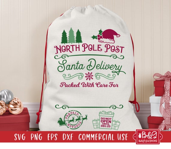 Santa Sack SVG Cut File North Pole Post Christmas Santa Bag for Gifts  SVG Cut File, Commercial Use Cut Files for Cricut and Silhouette