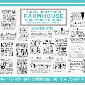 Funny Farmhouse Signs SVG Bundle, Kitchen, Home, Laundry, Bathroom, Sign Making Bundle, Commercial Use SVG Cut Files