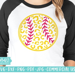 Leopard Print Softball SVG For Shirts, Personal and Commercial Use SVG Cut For Cricut and Silhouette, Softball PNG