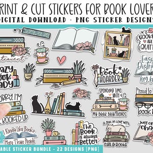 Printable Book Lover Stickers PNG Stickers - Print and Cut Book Stickers, Digital Download, Print and Cut Cricut, Silhouette
