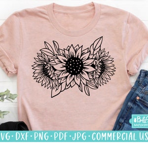 Sunflower Floral Arrangement SVG Cut File - Flower SVG Cut File, Commercial Use Cut Files Cricut and Silhouette, Flower Line Art