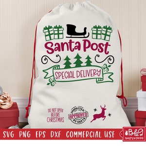 Santa Sack SVG Cut File - Santa Post Christmas Bag for Gifts SVG Cut File, Commercial Use Cut Files for Cricut and Silhouette