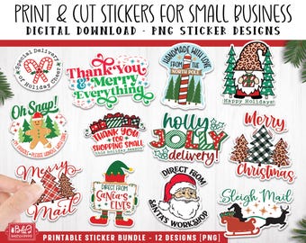 Printable Christmas Small Business Stickers PNG Stickers - Print and Cut Business Thank You Stickers, Digital Download