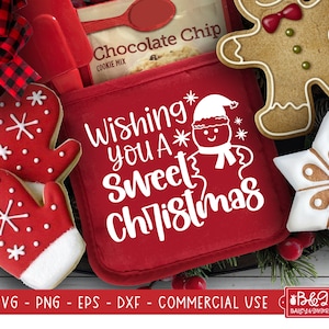 Wishing You A Sweet Christmas Pot Holder SVG - Baking SVG Cut File for Cricut and Silhouette, Christmas Potholder Digital Design