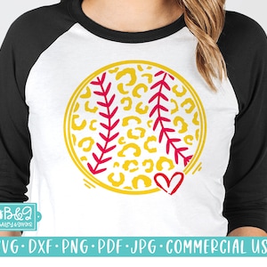 Leopard Print Softball With Heart SVG For Shirts, Personal and Commercial Use SVG Cut For Cricut and Silhouette, Softball PNG