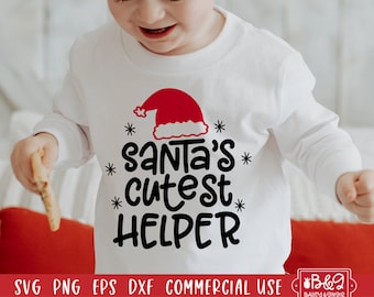 Santa&#39;s Cutest Helper Kids Christmas SVG Cut File - Kids Shirt SVG Cut File for Christmas, Commercial Use Cut Files Cricut, Silhouette