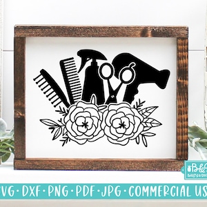 Hair Stylist Floral SVG File, Hairdresser Tools And Flowers, Pretty Salon Commercial Use SVG, Cricut Cut Files, Silhouette Cutting File