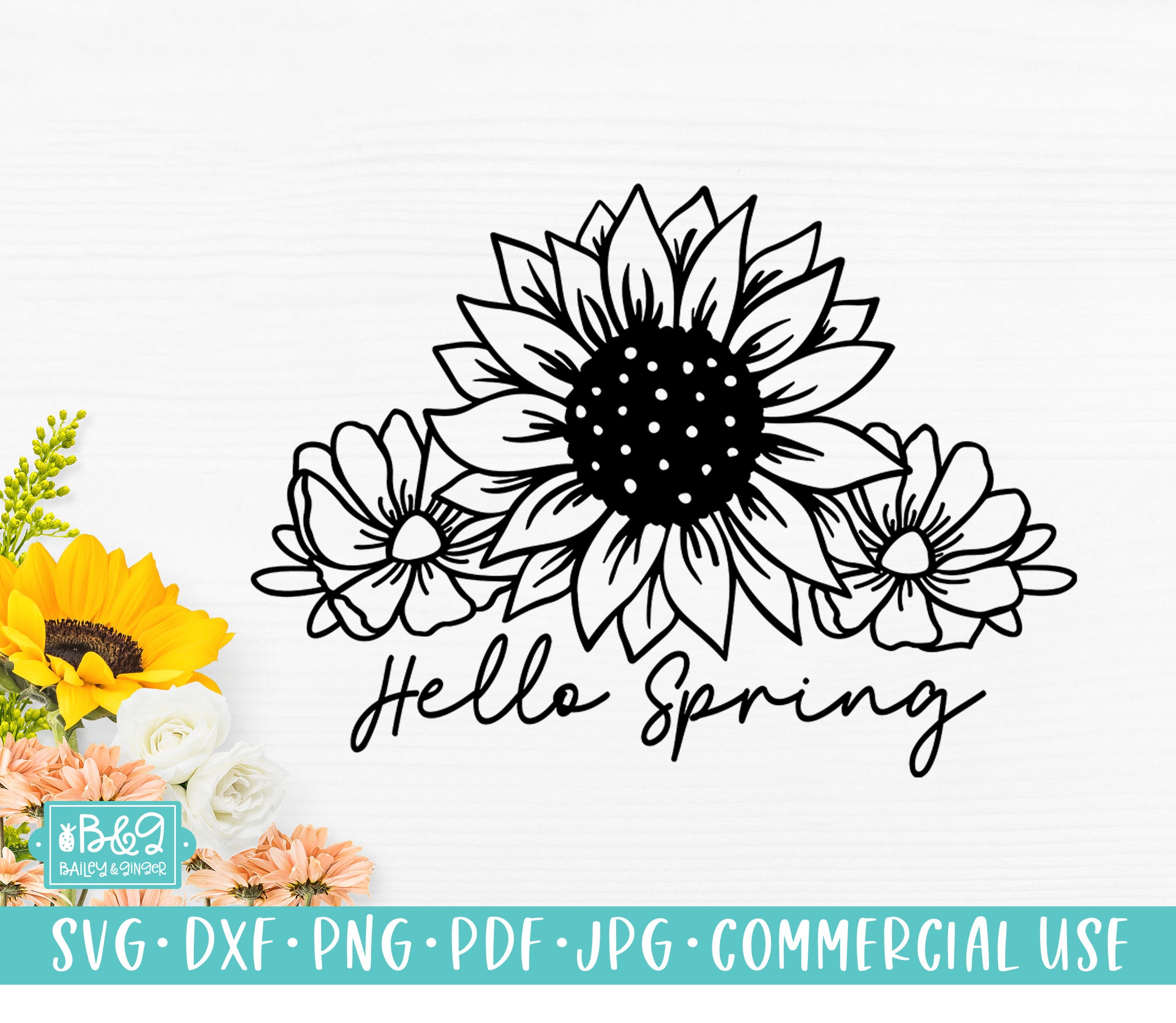 Hello Spring SVG Spring Sunflower SVG Cut File for Sign - Etsy