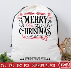Santa Sack SVG Cut File - Merry Christmas Santa Gift Bag SVG Cut File, Commercial Use Cut Files for Cricut and Silhouette