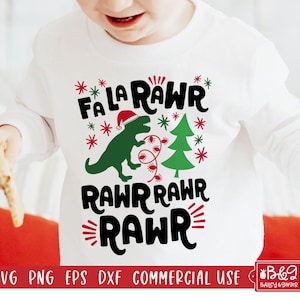 Christmas Dinosaur SVG - Fa La Rawr Dinosaur Christmas SVG for Kids Shirts, Commercial Use Cut Files for Cricut or Silhouette