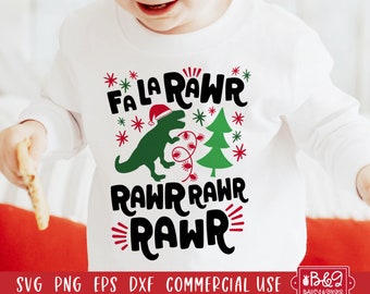 Christmas Dinosaur SVG - Fa La Rawr Dinosaur Christmas SVG for Kids Shirts, Commercial Use Cut Files for Cricut or Silhouette