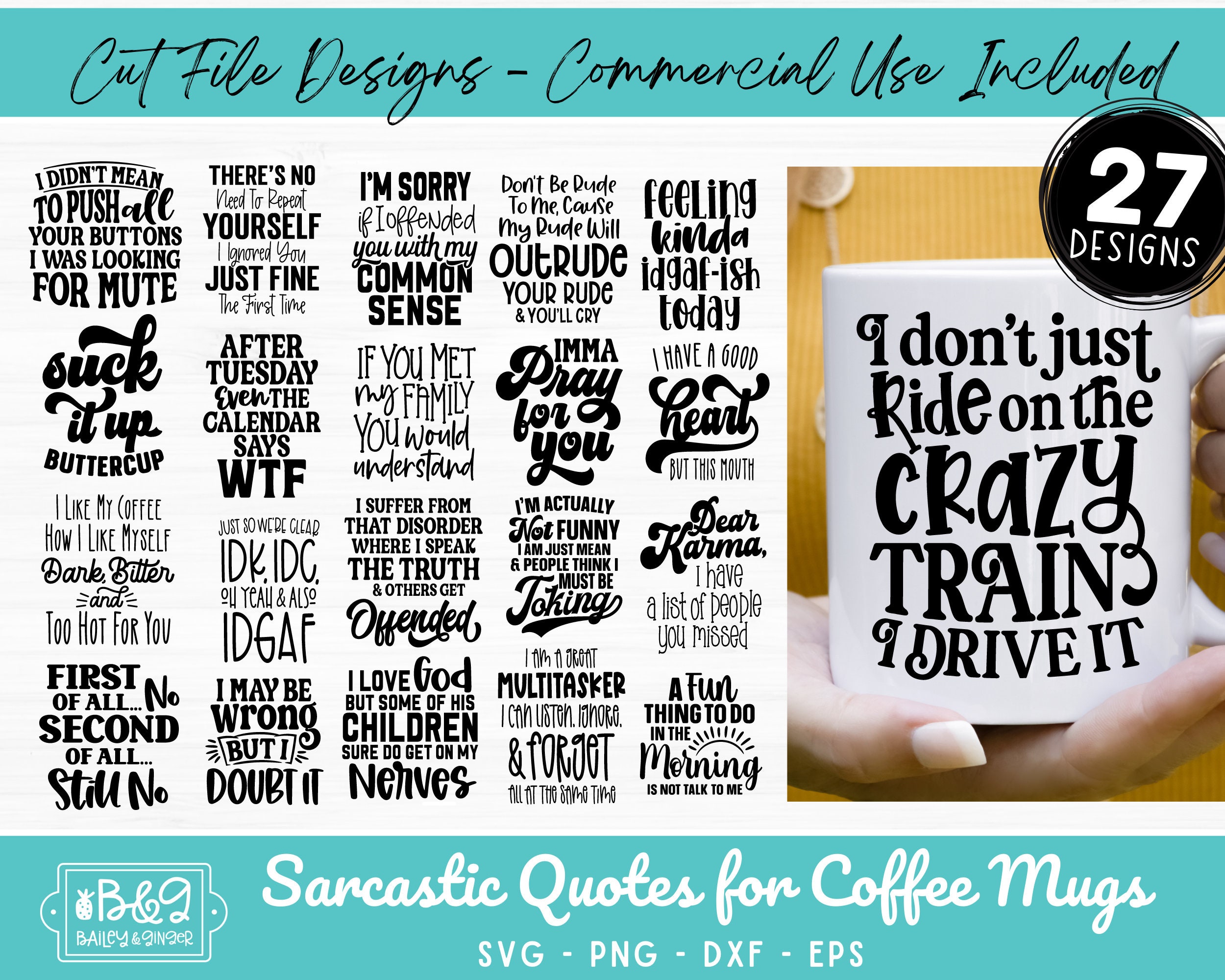 Sarcastic Quotes SVG Bundle - Sarcastic Quotes for Mugs SVG Cut Files for Cricut and Silhouette, Coffee Mug SVG, Digital Downloads