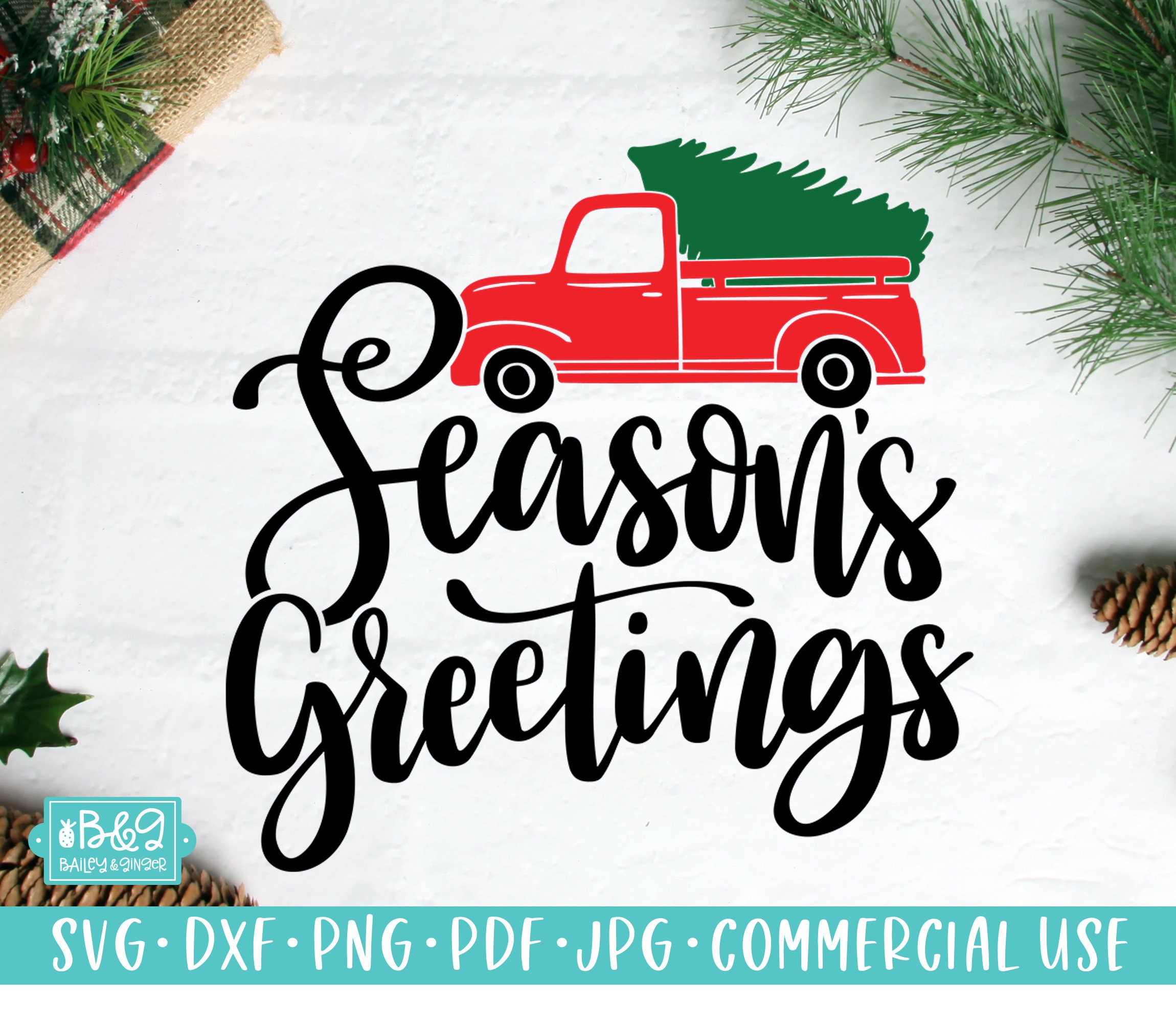 Seasons Greetings SVG Red Vintage Christmas Truck SVG | Etsy