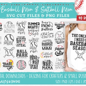 Baseball Mom & Softball Mom SVG Bundle - PNG and SVG Cut Files For Cricut or Silhouette, Commercial Use, 40 Designs