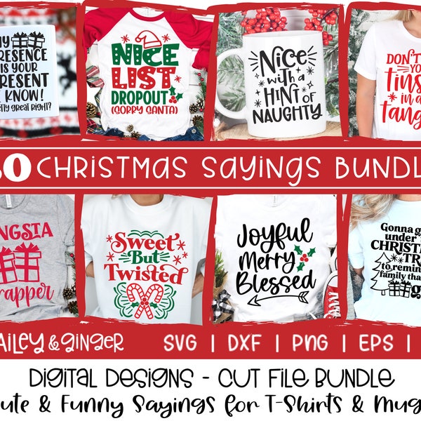 Christmas SVG Bundle, Cute & Funny Christmas SVG Cut Files for T Shirts, Commercial Use, Cricut and Silhouette