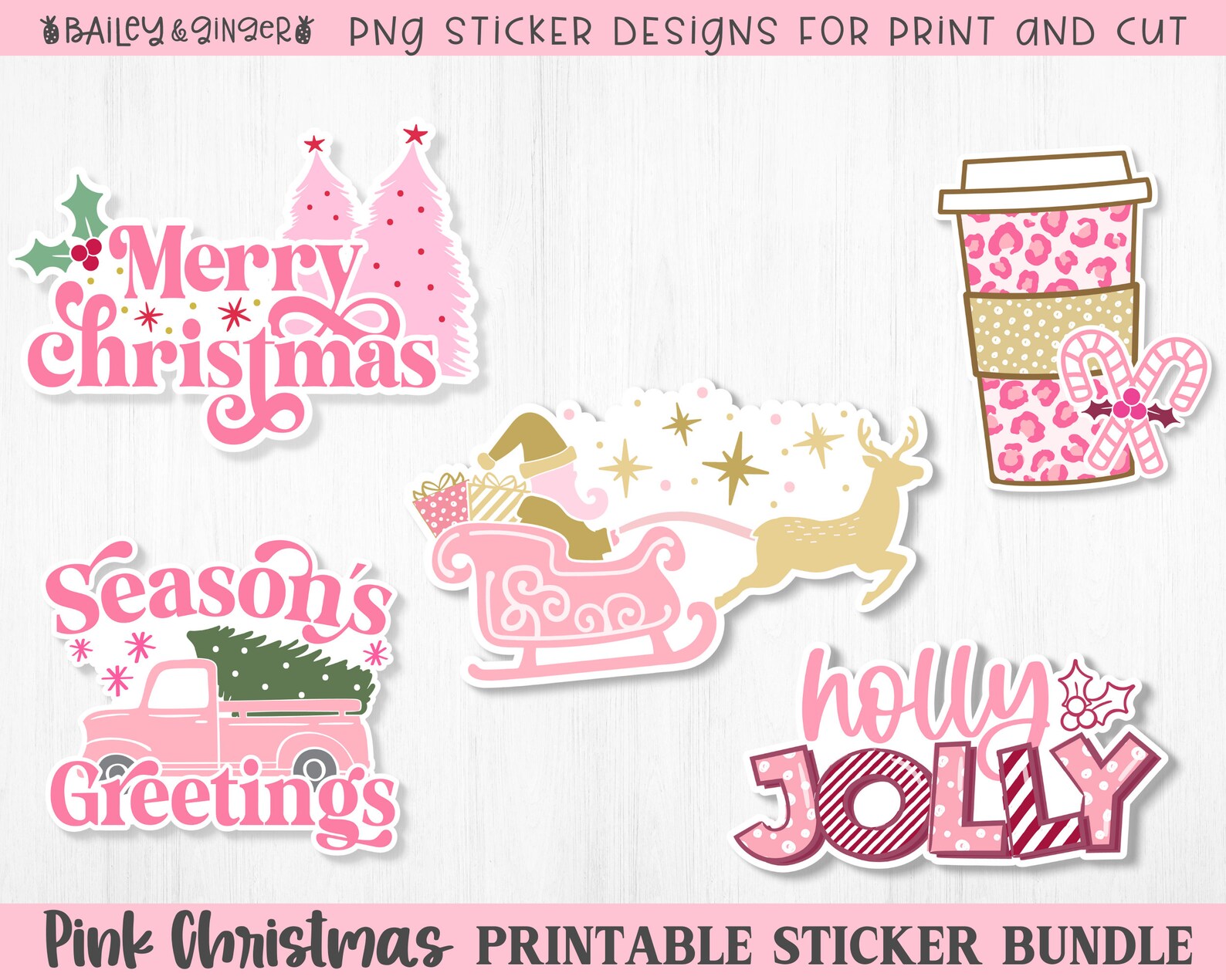 Printable Pink Christmas Sticker Bundle - Digital PNG Stickers - Print ...