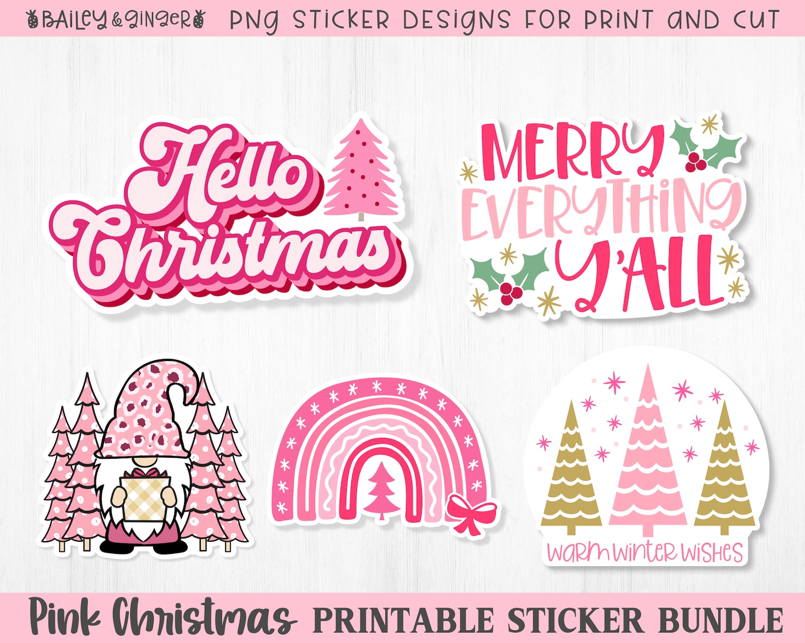 Printable Pink Christmas Sticker Bundle - Digital PNG Stickers - Print ...
