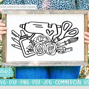 Floral Craft Tools - Crafting SVG - Glue Gun, Scissors, Paintbrush SVG ...