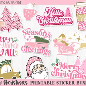 Printable Pink Christmas Sticker Bundle - Digital PNG Stickers - Print and Cut Stickers for Cricut or Silhouette, Digital Download