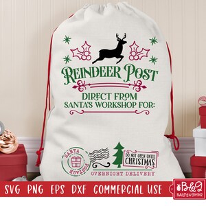 Santa Sack SVG Cut File - Reindeer Post Christmas Santa Bag for Gifts SVG Cut File, Commercial Use Cut Files for Cricut and Silhouette
