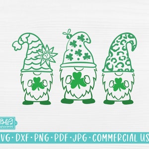 St Patricks Day Gnomes SVG Cut File, Cute Gnomes Holding Shamrocks for Saint Patrick&#39;s Day, Commercial Use Cut File For Cricut, Silhouette