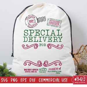 Christmas Santa Sack SVG Cut File - Special Delivery Mail Bag Design for Santa Bag SVG Cut File, Commercial Use Cut Files for Cricut