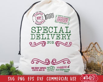 Christmas Santa Sack SVG Cut File - Special Delivery Mail Bag Design for Santa Bag SVG Cut File, Commercial Use Cut Files for Cricut
