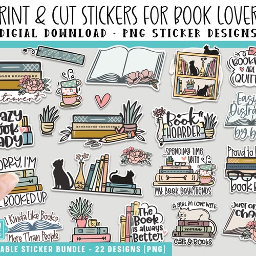 Printable Book Lover Stickers PNG Stickers Print and Cut - Etsy