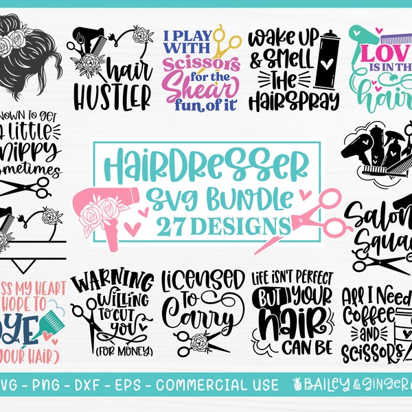 Hairdresser SVG Bundle, Hair Stylist SVG Bundle, Commercial Use SVG Cut File for Cricut and Silhouette, Hair Designs, Hair Salon