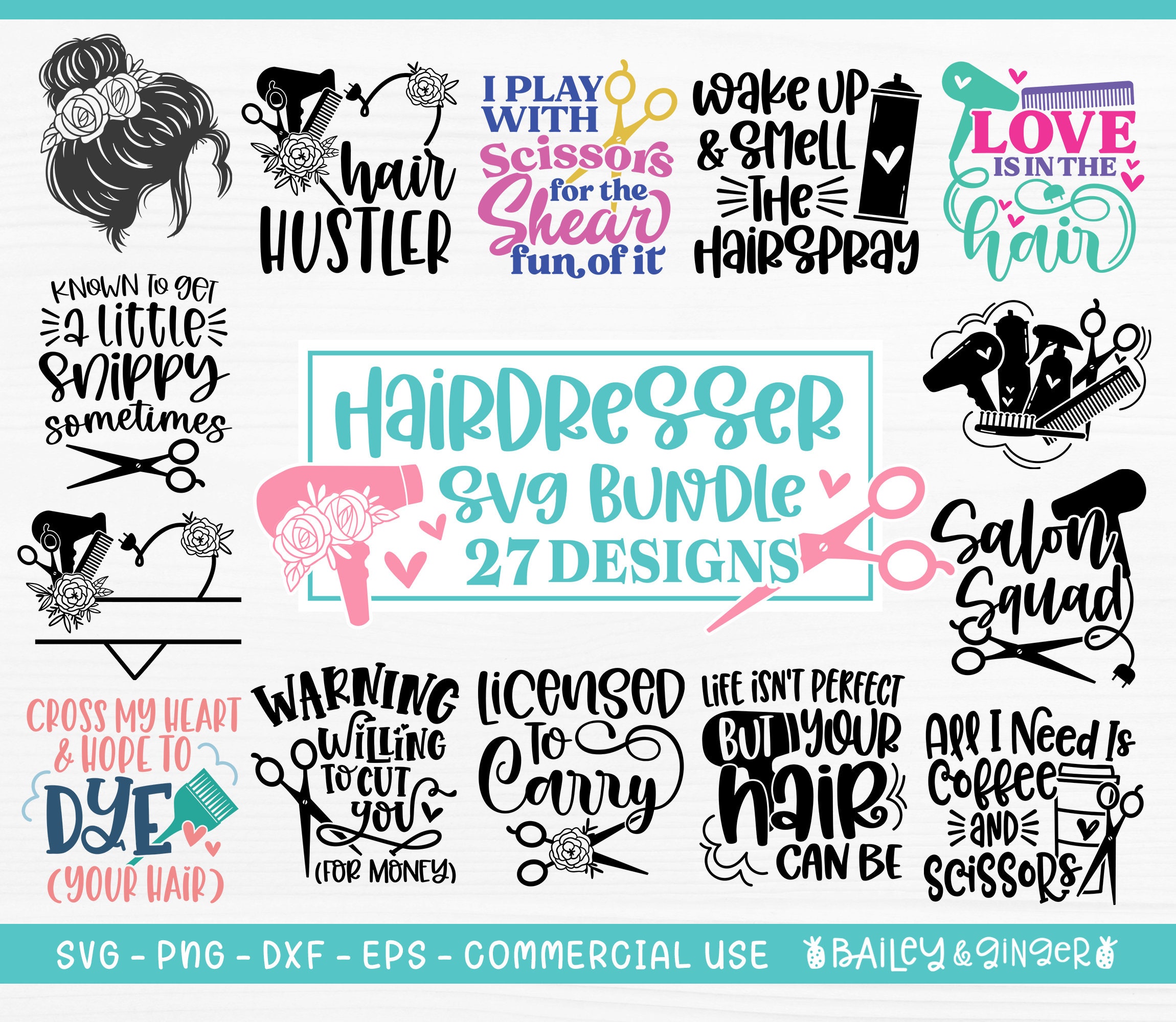 Hairdresser SVG Bundle, Hair Stylist SVG Bundle, Commercial Use SVG Cut File for Cricut and Silhouette, Hair Designs, Hair Salon