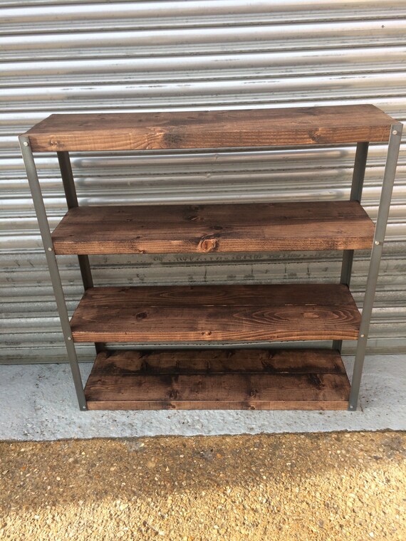 Industrial Style Walnut Shelving Bookcase Display Unit Made Etsy