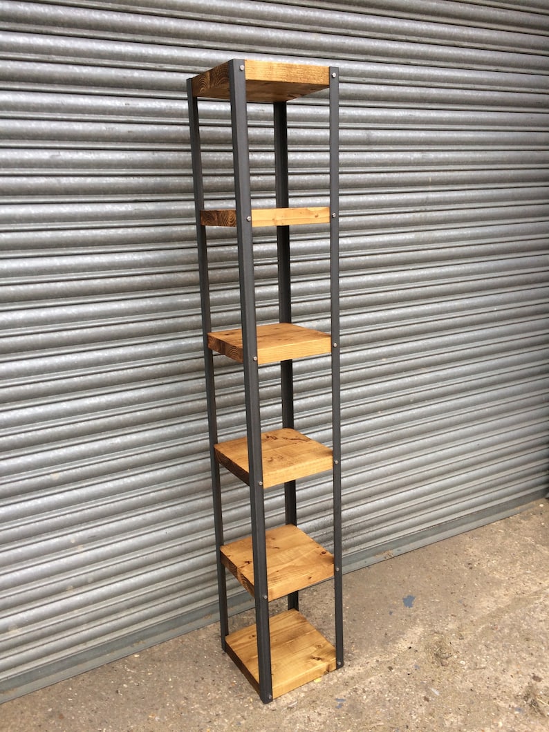 Industrial Style Narrow Rustic Shelving Bookcase Display Unit. Etsy UK