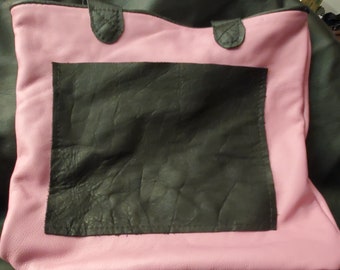Pink & Black Leather Tote Bag Gift For Adults