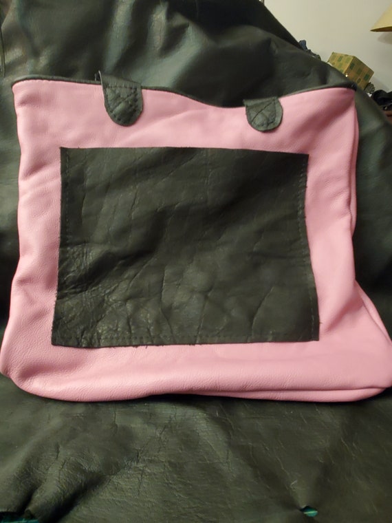 Pink & Black Leather Tote Bag Gift For Women