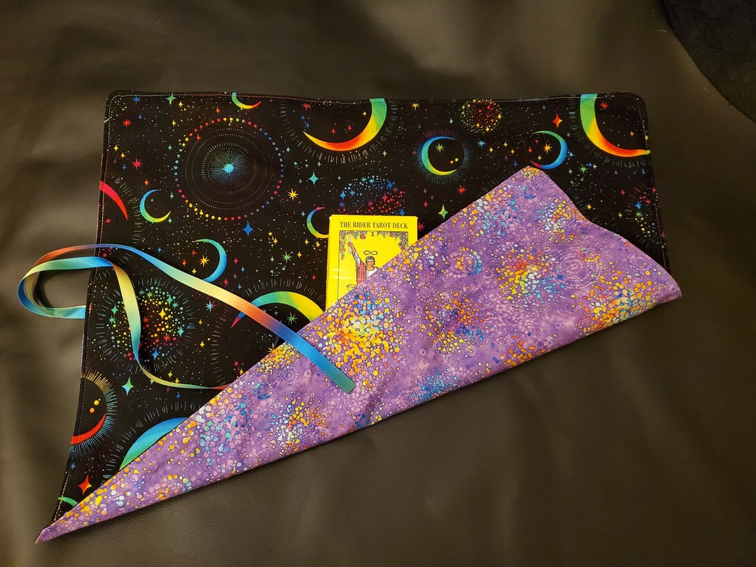 Tarot Mat,altar Cloth, Game Mat, Pagan, Rainbow Moon and Stars, Witch