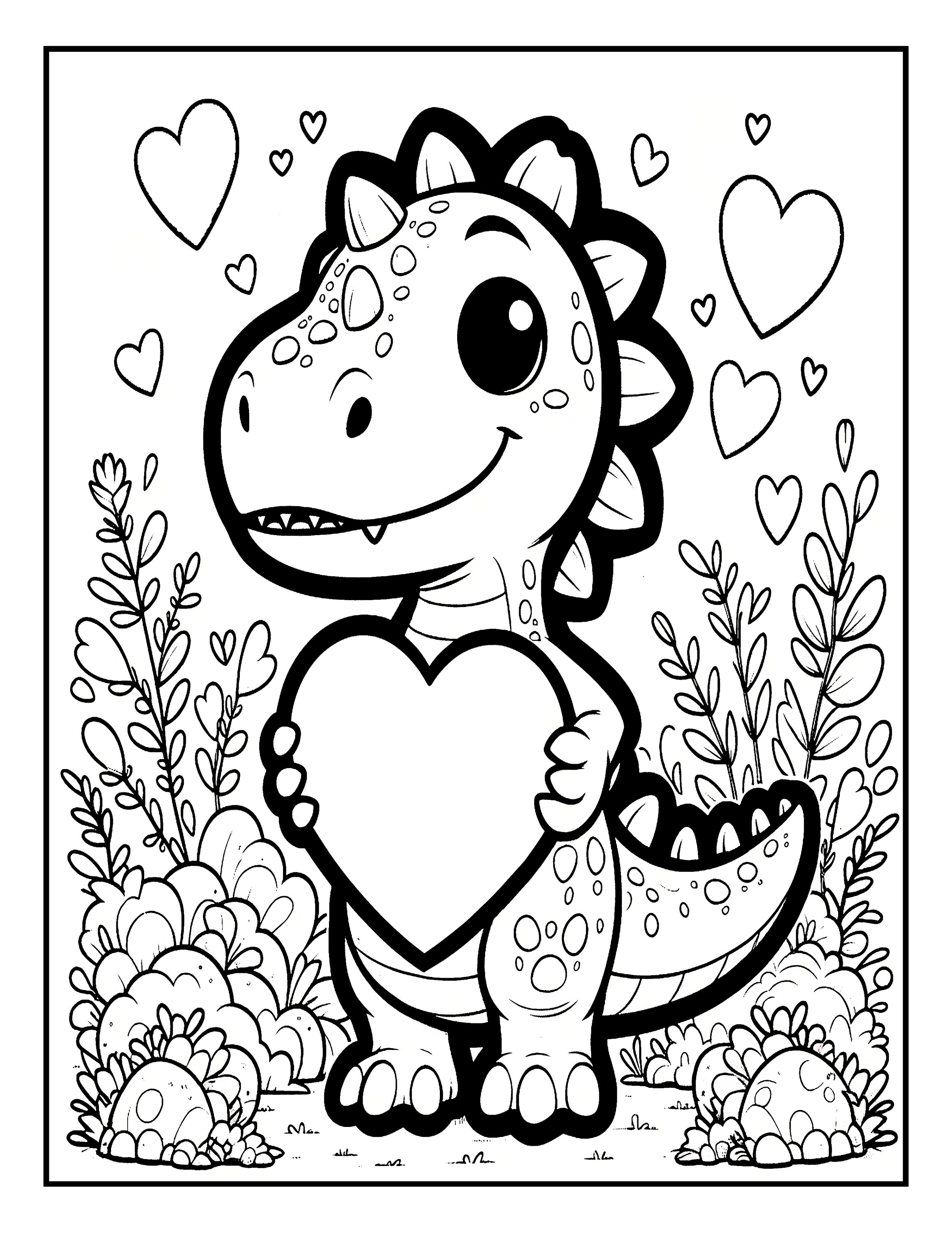 Dino Valentine's Day| Coloring Pages| Easy DOWNLOAD - Etsy