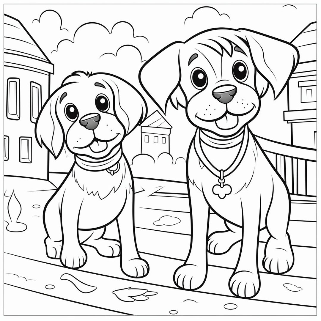 Dog Best Friends Digital Coloring Page - Etsy