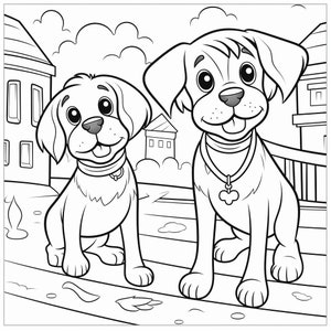 Dog Best Friends| Digital Coloring Page