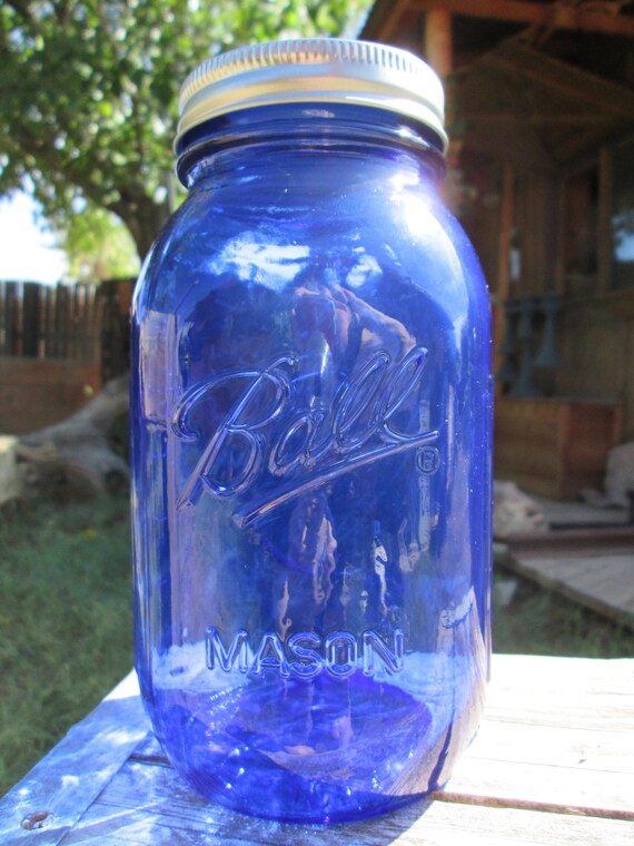 Ball Glass Jar Quart Regular Mouth Stained Colored Colbalt Etsy