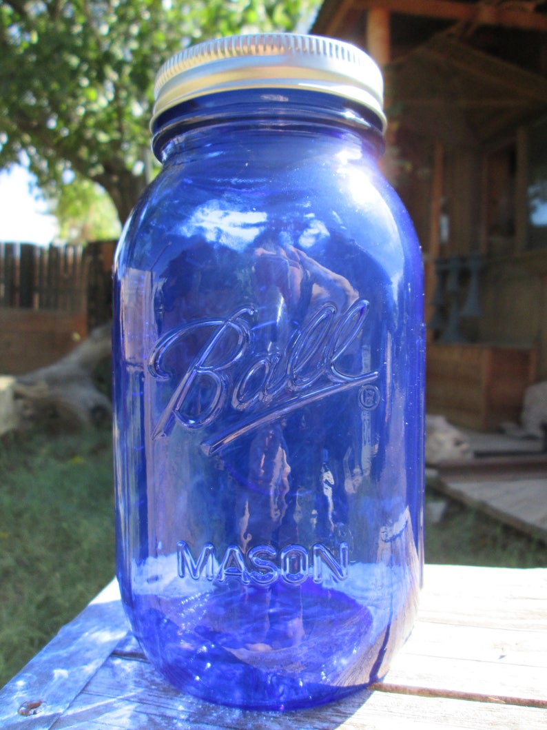 Ball Glass Jar Quart Regular Mouth Stained Colored Colbalt Etsy