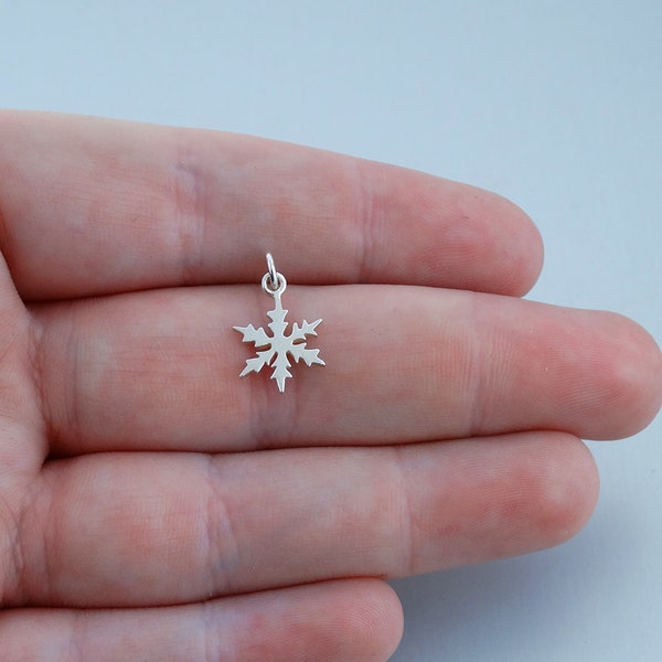 Sterling Silver Dainty Snowflake Charm - 925 Silver - Christmas Pendant Detailed 15mm x 11mm